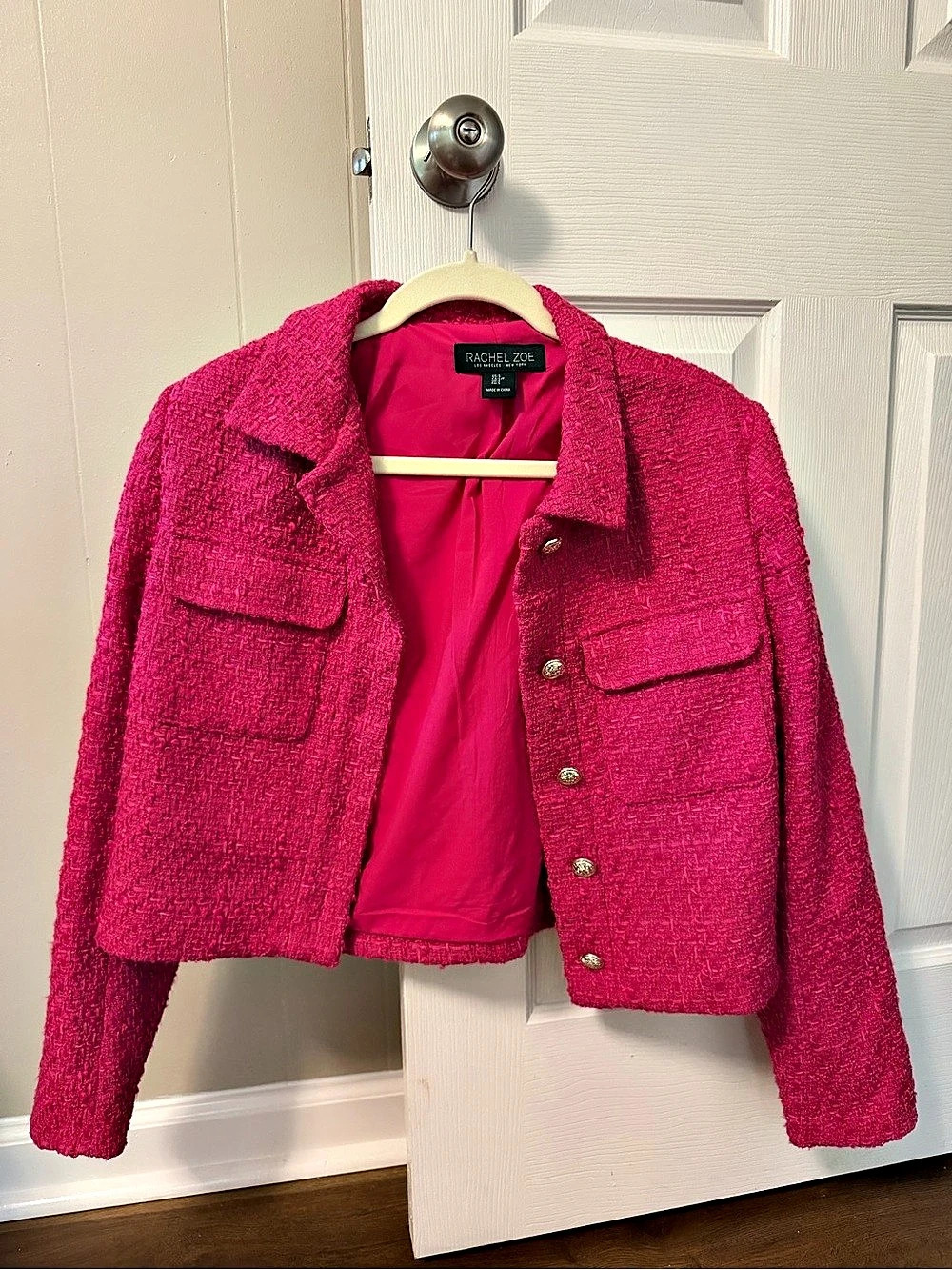 Rachel Zoe Hot Pink Tweed Cropped Blazer Pink Size Small